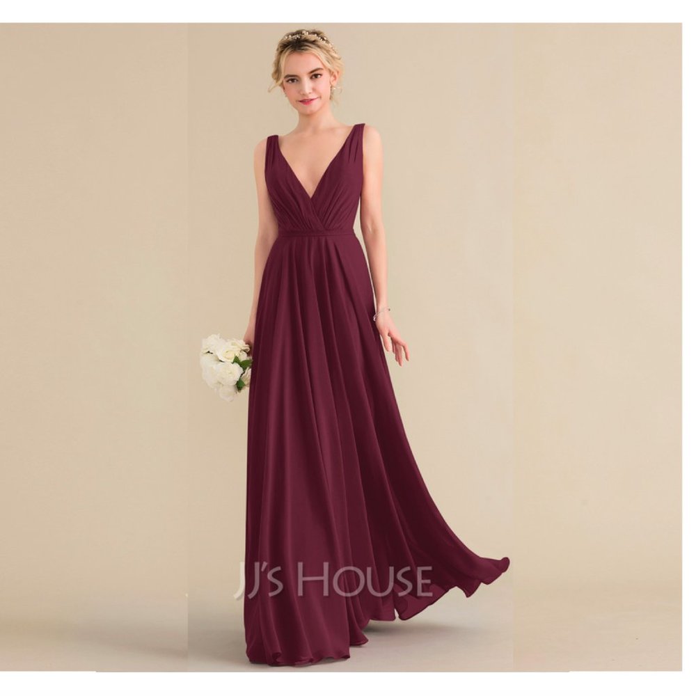 JJs House A-Line V-neck Floor-Length Chiffon Bridesmaid Dress With Ruffle